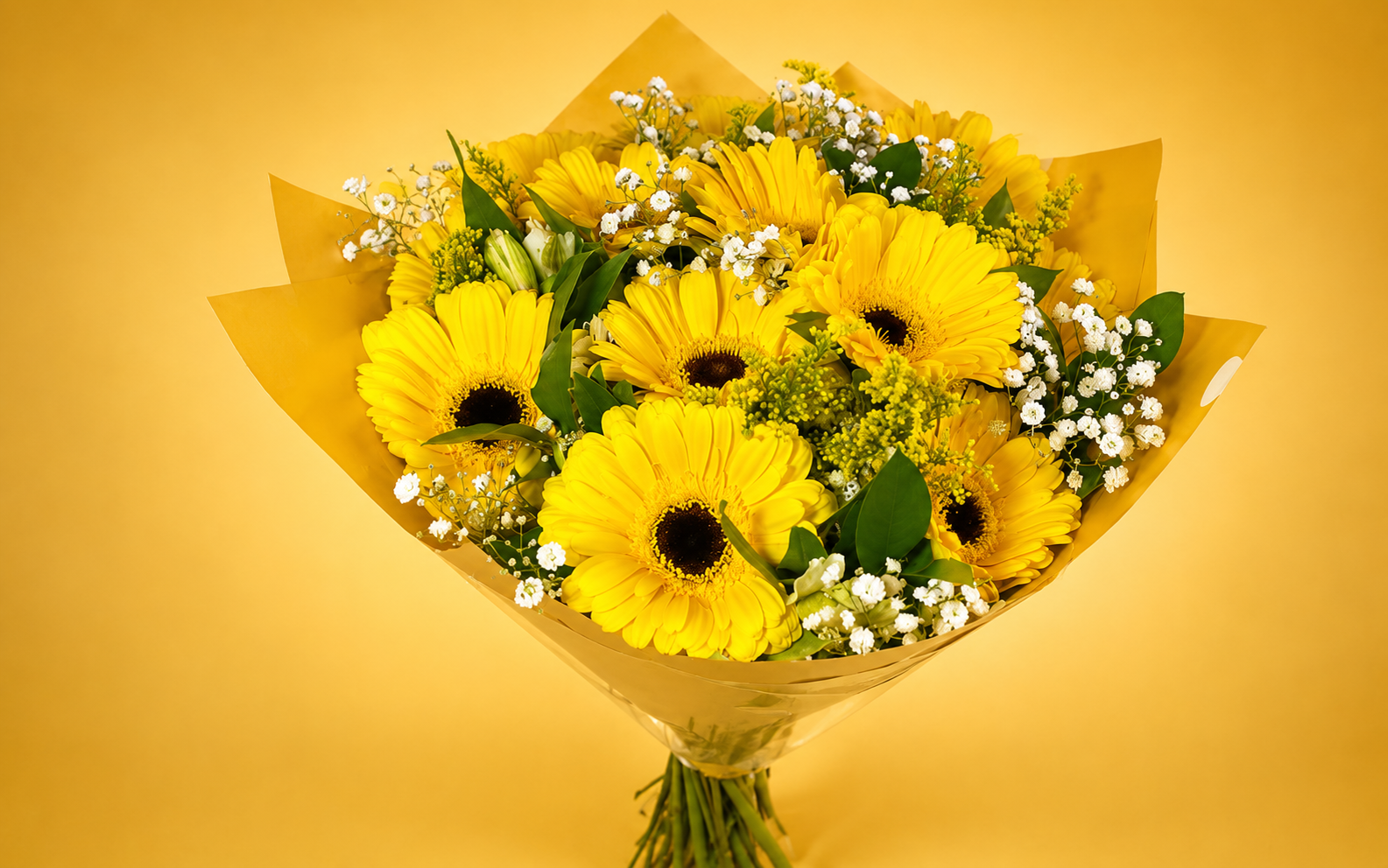 Bouquet De 12 Gerberas Con Follajes